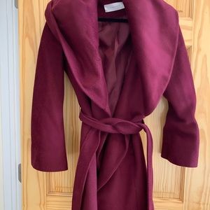 Tahari wool Marla wrap burgundy coat